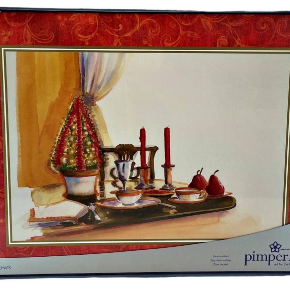 NWT Pimpernel Set 4 Placements Charleston Collection Cork Christmas Pear Tree